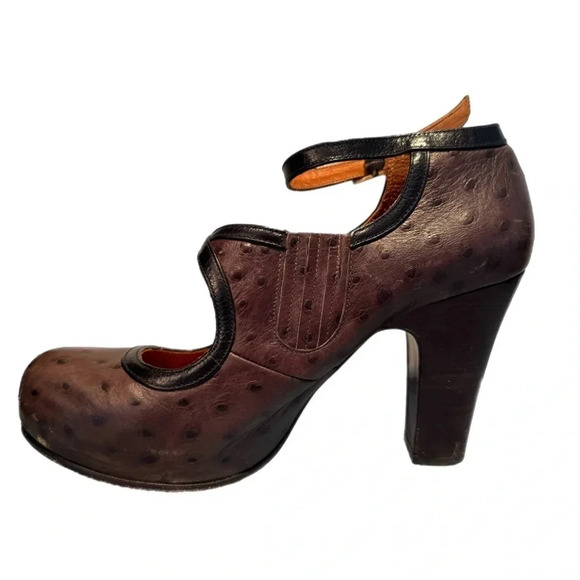 Chie Mihara Ostrich Leather Heels Made In Spain 38 1/2 8.5 Ankle Strap Dust Bag - Picture 5 of 16